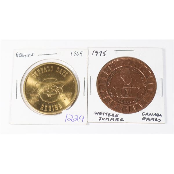 1969 AND 1975 REGINA BUFFALO DAYS TOKENS
