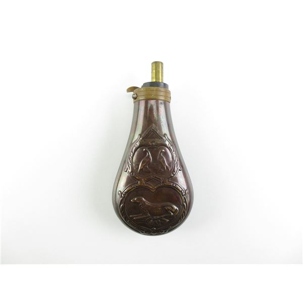 ANTIQUE BRASS PISTOL POWDER FLASK