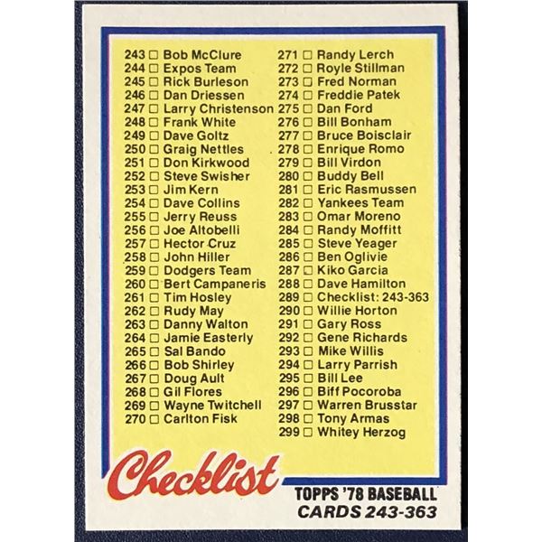 1978 TOPPS CHECKLIST