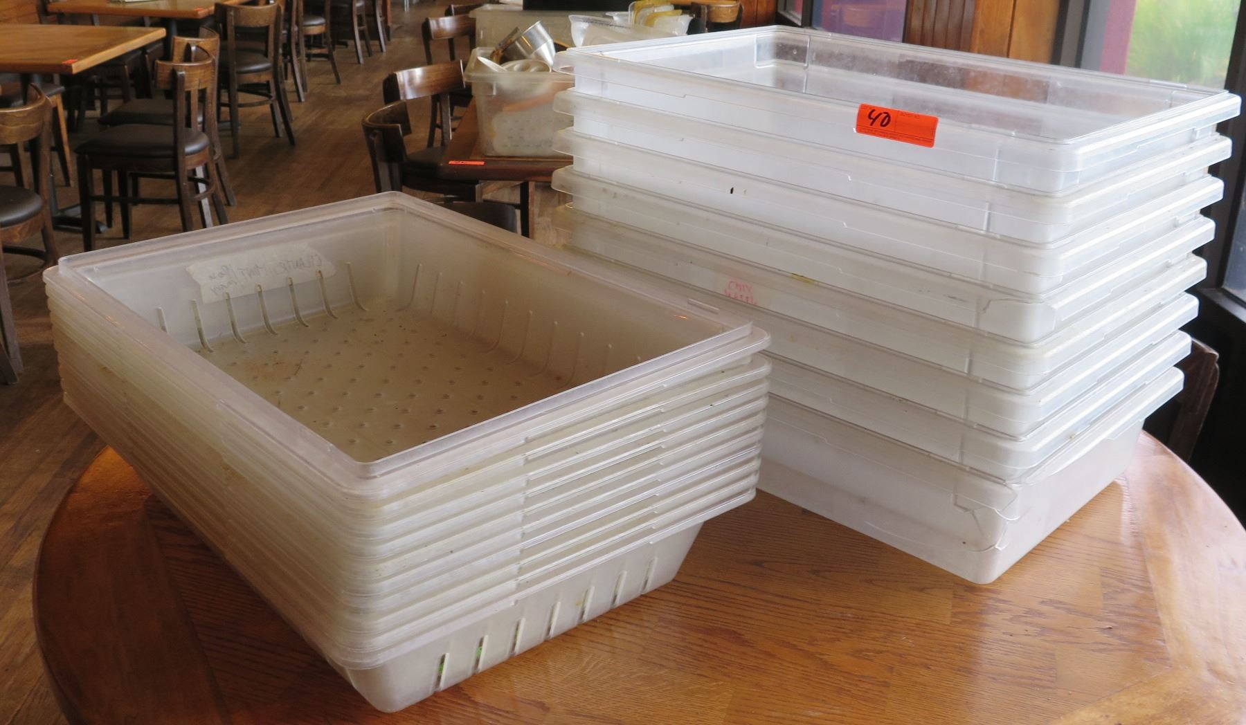 Multiple Plastic Food Storage Containers & Perforated Trays, Misc Sizes