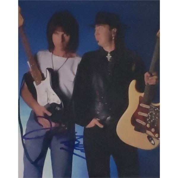 Jeff Beck signed photograph of Jeff Beck and Stevie Vaughan.
