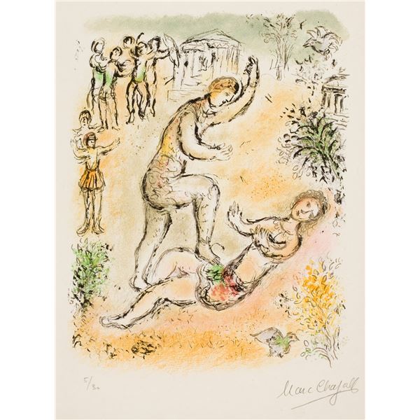 Marc Chagall -  Combat between Ulysses and Irus (from Odyssey II). Lithograph.