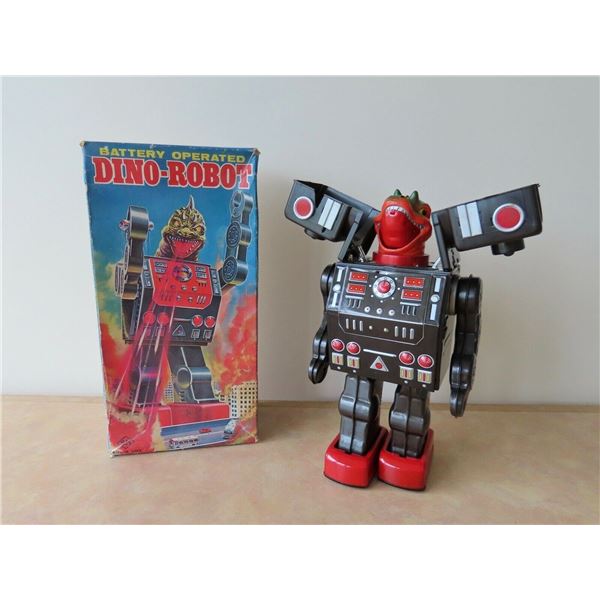 Vintage SH Horikawa Battery Operated Dino-Robot Tin Toy, Japan Godzilla Monster.