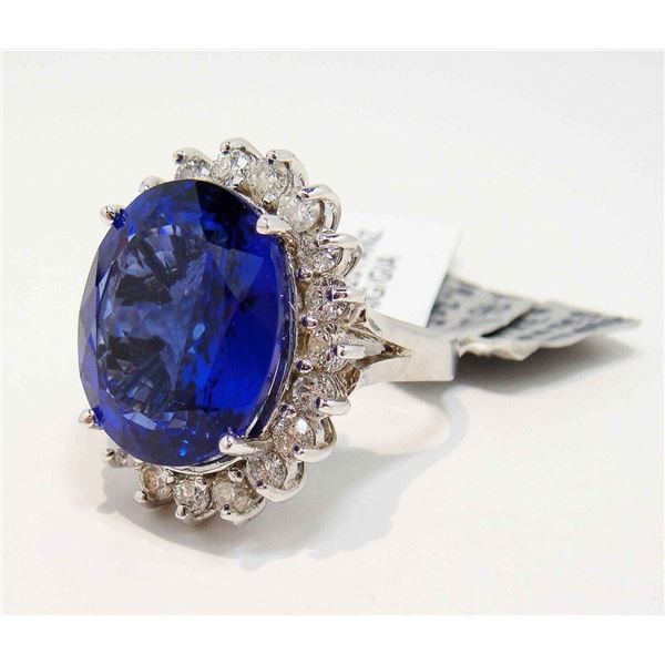 19.20ct UNHEATED Tanzanite & 1.76ct Diam 14KT Gold Ring