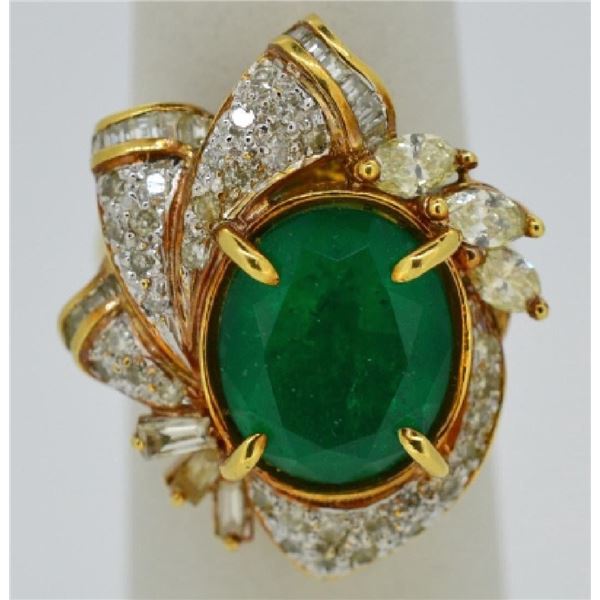 Ladies Beryl,Diamond & 18k Yellow Gold Ring.