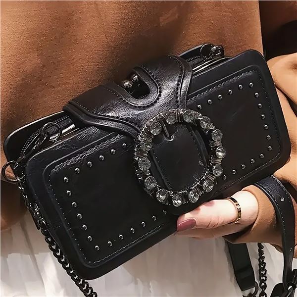 Brand new Punk Style Round Rhinestone Buckle Shoulder Crossbody Bag.
