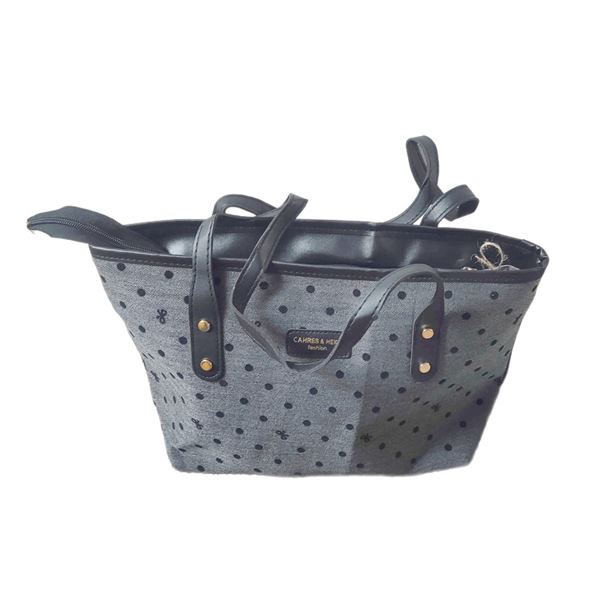 Brand new Black and grey polka dot detailed textile and PU leather shoulder bag