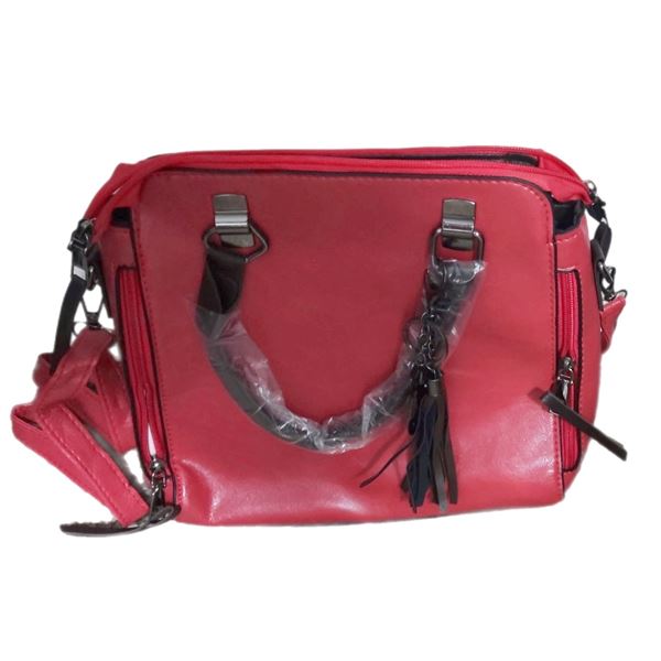 Brand new red PU leather crossbody bag with cat keychain.