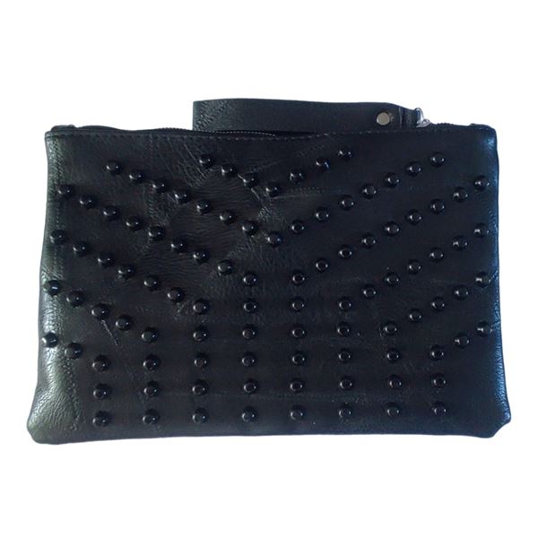 Brand new studded clutch PU leather bag with wrist strap.