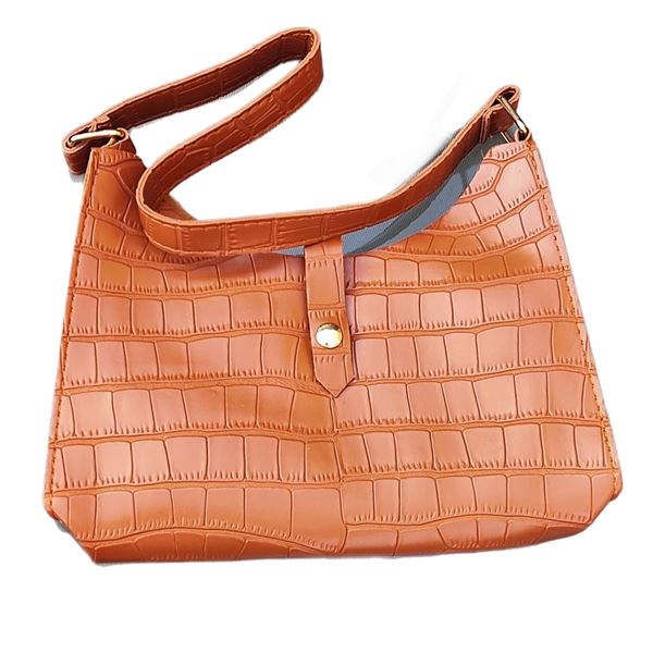 Brand new tan coloured croc effect PU leather stiff shoulder bag.