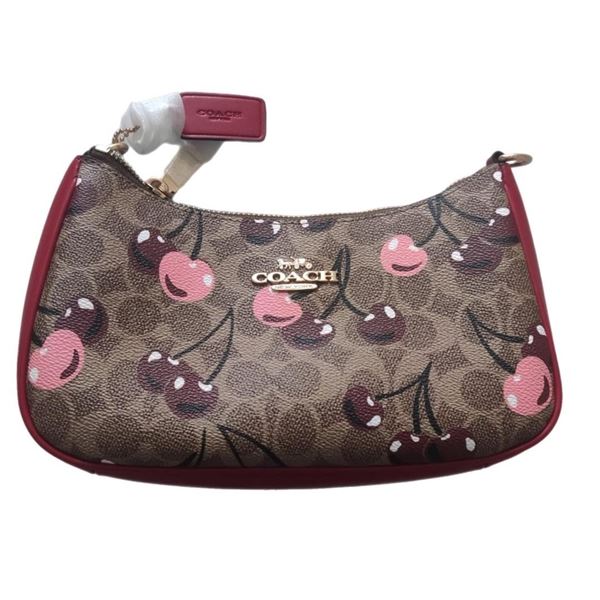 New Coach Teri shoulder brown bag with cherry print - Printed coated canvas with fabric lining.