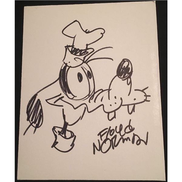 Disney Animator Floyd Norman Hand-Drawn & Signed Goofy Sketch.
