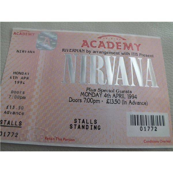 Rare Nirvana Kurt Cobain cancelled gig tickets April 3rd and 4th.