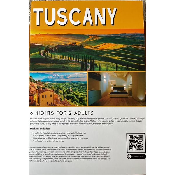 Visit Tuscany for 6 nights for 2 adults