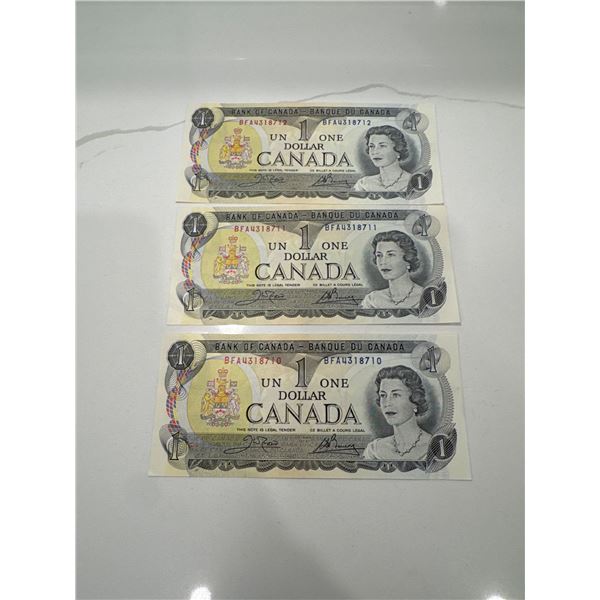 1973 Canada Uncirculated Sequential $1 bills (3)