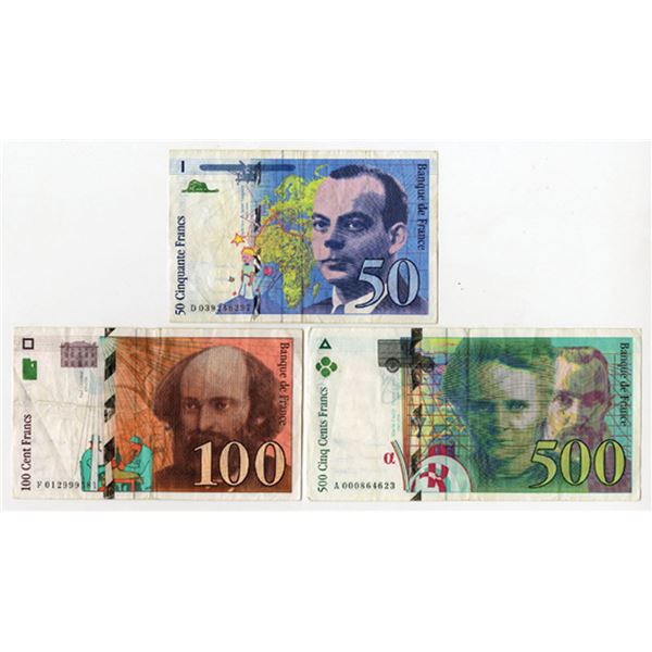 France. Banque de France, 1994-97. Trio of Issued Banknotes, Fine-VF. (3)