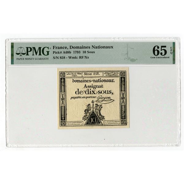 France. Domaines Nationaux, 1793. 10 Sous, P-A68b, Issued. PMG Gem Uncirculated 65 EPQ.