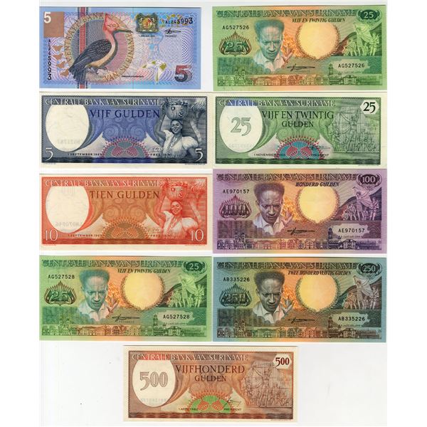 Suriname. Central Bank of Suriname 1963 - 2000 Group of 9 Issued Banknotes
