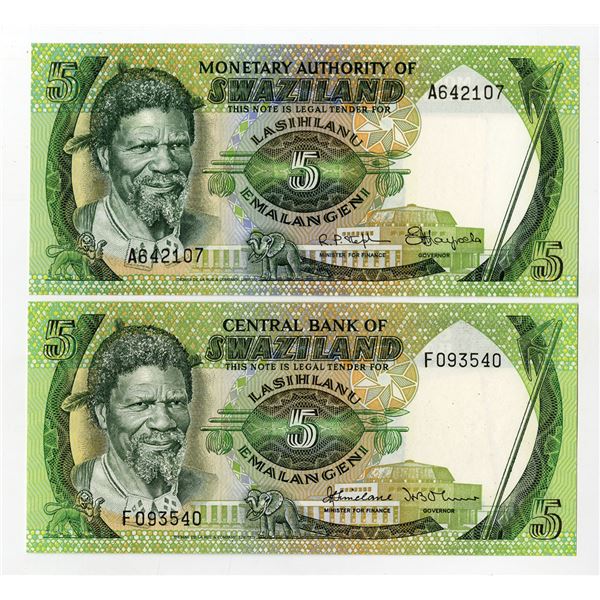 Swaziland. Monetary Authority & Central Bank, ND (1974) to ND (1982), Pair of Issued Banknotes