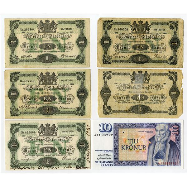 Swedish & Icelandic Assortment of Issued Banknotes, 1921 to 1961.