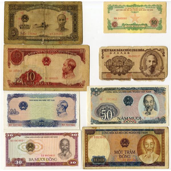 Vietnamese Assortment of Issued Banknotes, 1950s to 1980s
