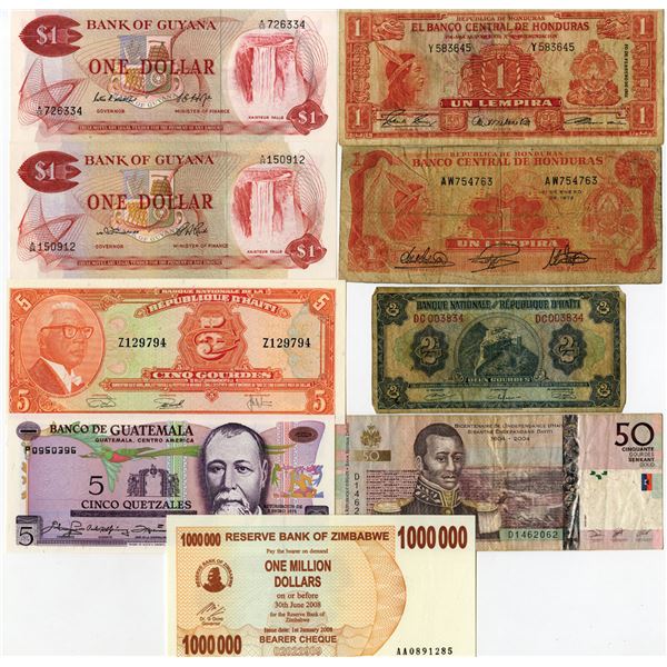 Haiti, Zimbabwe, Guatemala, Guyana and more, World Wide Assortment of Banknotes