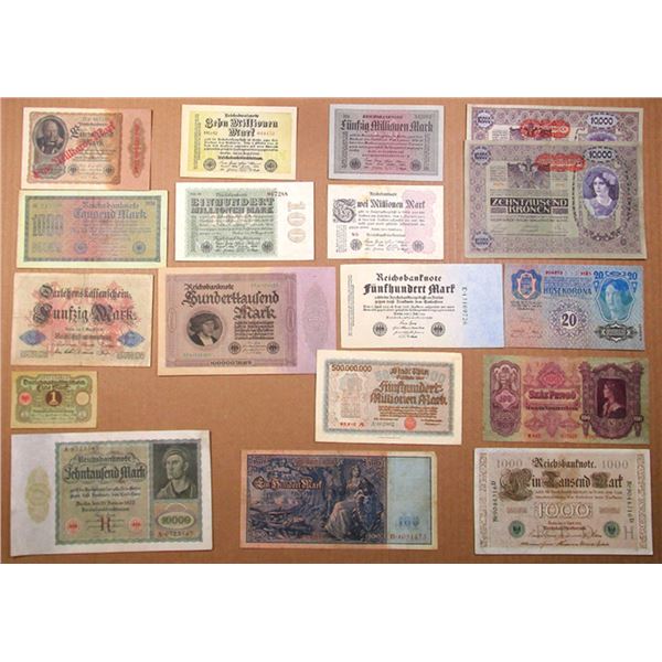 Austria & Germany Imperial and post WWI Assortment of Issued Notes.