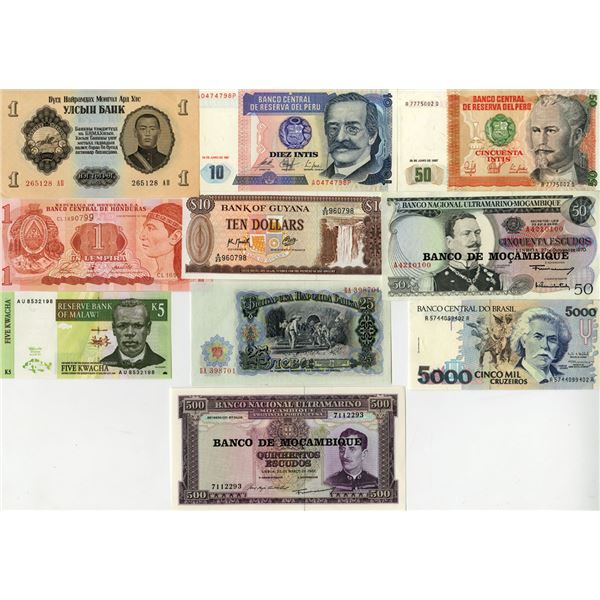 World Wide Assortment of Banknotes, AU to UNC condition