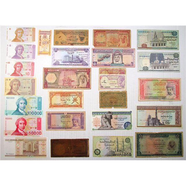 Worldwide Assortment of 26 Issued Banknotes, 1940 to 2003