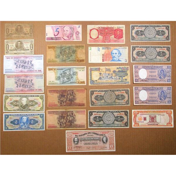 Worldwide. Mixed Group of 7 South & Central American Countries Issued Banknotes (22)