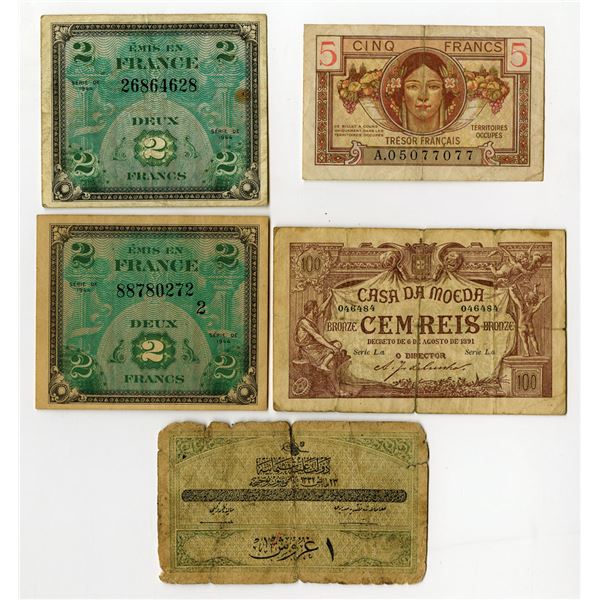 Worldwide. Mixed Group of French, Turkish, and  Portuguese Issued Notes, ca.1891-1944