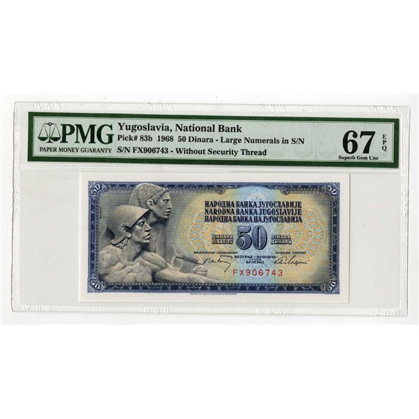 Yugoslavia. Yugoslavia National Bank, 1968 Issued Banknote.