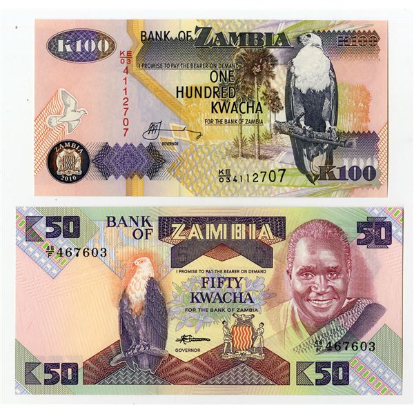 Zambia. Bank of Zambia, ND (1986-88) to 2010, Issued Banknote Pair.