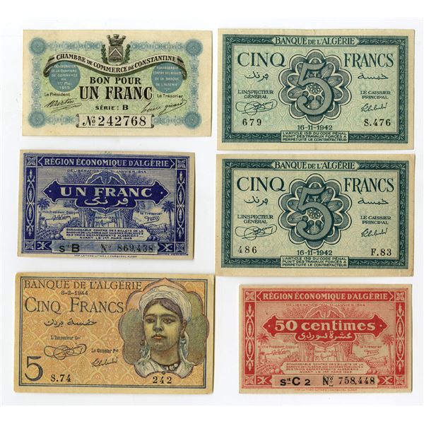 Algeria. Algerian Banknote Assortment, 1915 to 1949