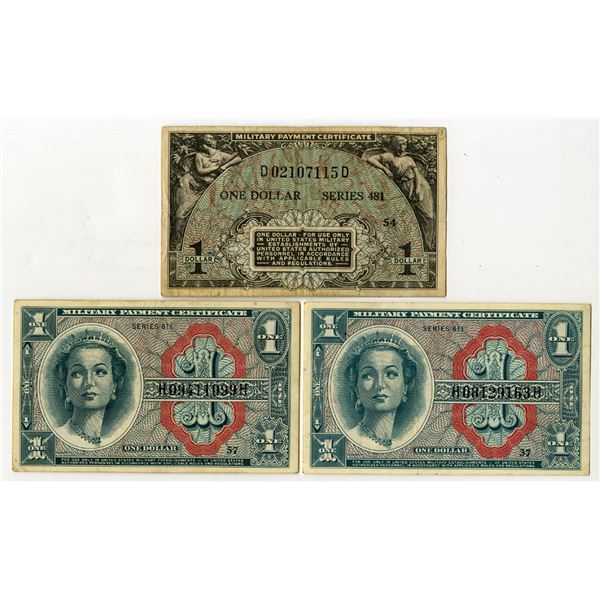 US. Military Payment Certificates, 3 Issued series 481 & series 611 notes.
