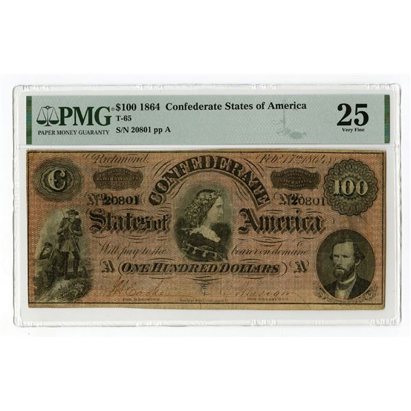 Confederate States of America, 1864, Issued Banknote.