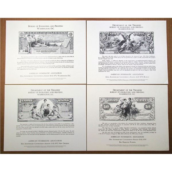 American Numismatic Association, 1971-74, Lot of 4 Silver Dollar Reprint Souvenir Cards
