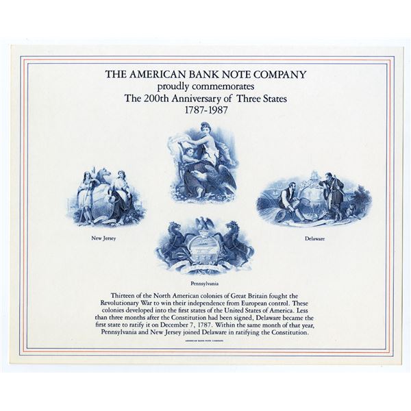 ABN Souvenir Cards, "ABN Commemorates the 200th Anniversary of Three States 1787-1987"