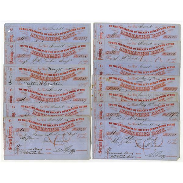 New York. Mechanics' Bank, 1855, Assortment of I/C Checks signed by Fernando Wood.