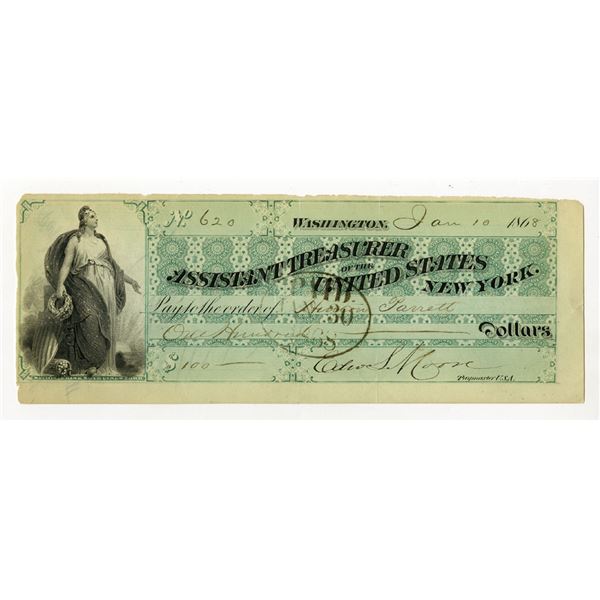 Washington D.C.,. Assistant Treasurer of the United States, 1868. $100 I/C Check, VF-XF NBNC