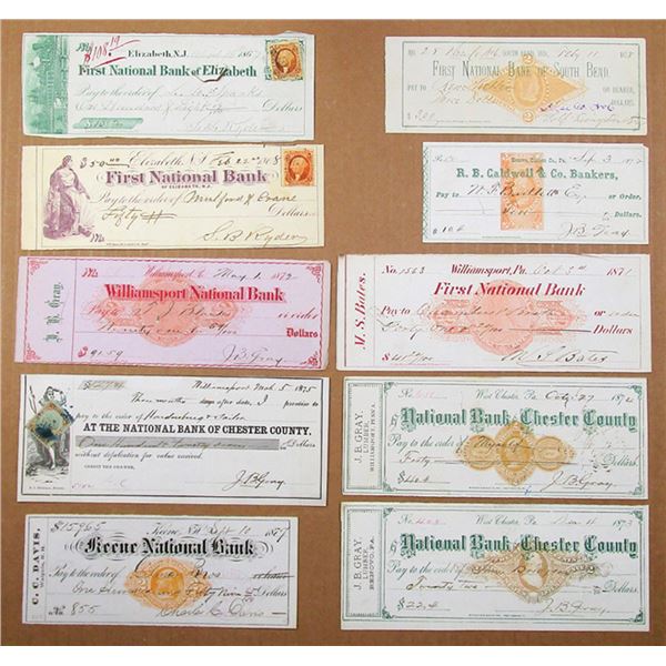 NJ & PA. Assortment of Issued Checks, 1867-1877