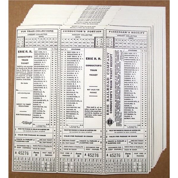Erie Railroad, Group of 16 U/U Conductor's Train Tickets, AU-UNC