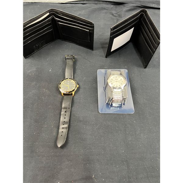 2 Leather Wallets & 2 Men's Watches