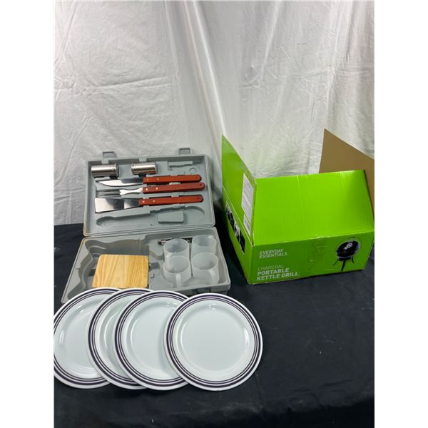 Portable Charcoal Kettle Grill (New In Box) & Picnic Set