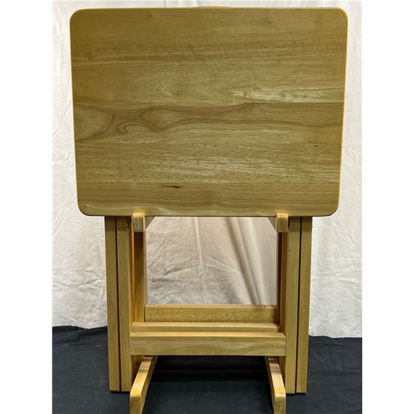 Set of 4 Wooden TV Tables With Rack