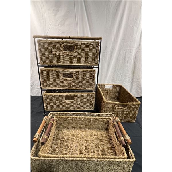 Woven Basket Drawer Unit & 3 Woven Baskets