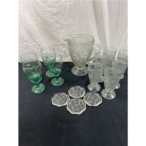 Glass Pitcher With Assorted Glasses