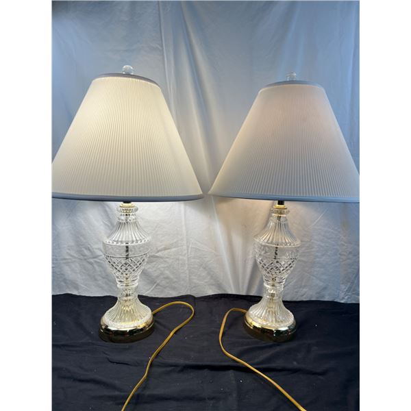 2 Glass Table Lamps With Brass Coloured Accents