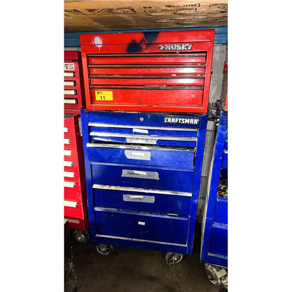 CRAFTSMAN BLUE MOBILE INDUSTRIAL 6 DRAWER TOOL BOX (27"W X 18"D X 43"H) & HUSKY RED 4