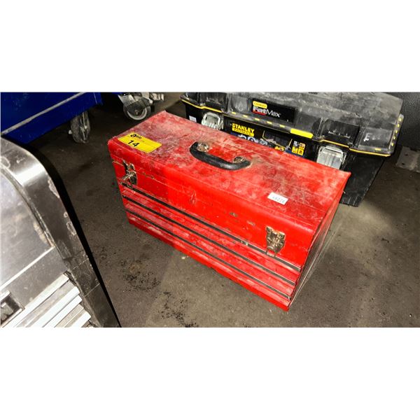 RED 3 DRAWER INDUSTRIAL PORTABLE TOOL BOX ( 21"W X 9"D X 11.5"H ) *CONTENTS INCLUDED*